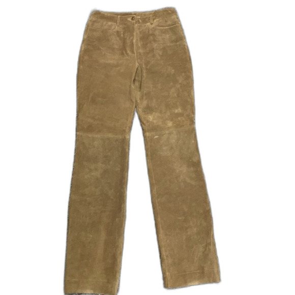 Etcetera Tan Soft Suede Leather High Rise Straight Leg Pants Size 4 - Picture 1 of 14